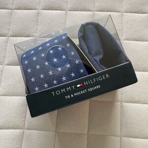 Tommy Hilfiger America Blue and White Tie Pocket Square Set with Stars